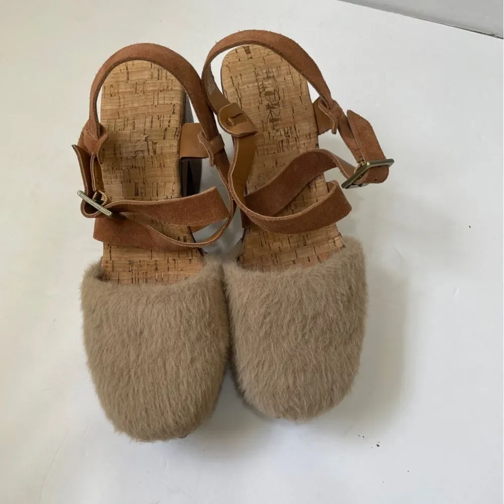 KORKS FAUX FUR CLOGS‎ WITH WOODEN BLOCK HEEL